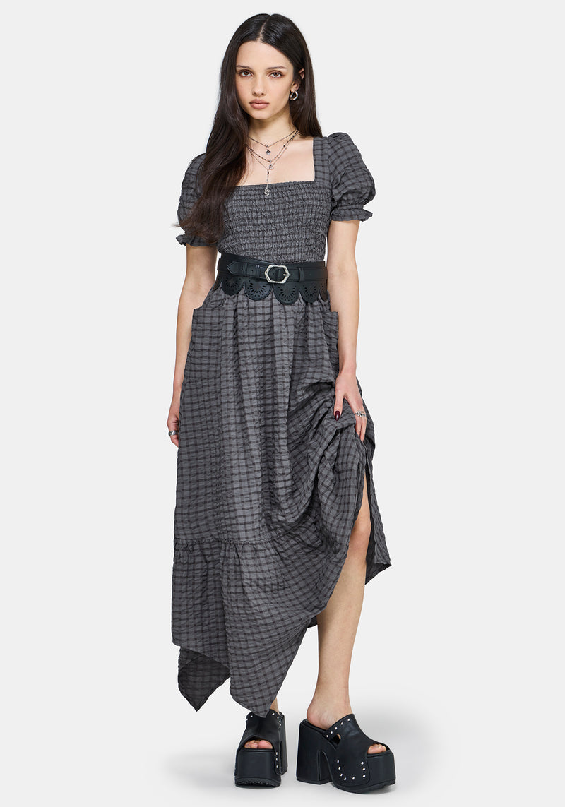 Nimira Check Handkerchief Hem Midi Dress Nimira Check Handkerchief Hem Midi Dress