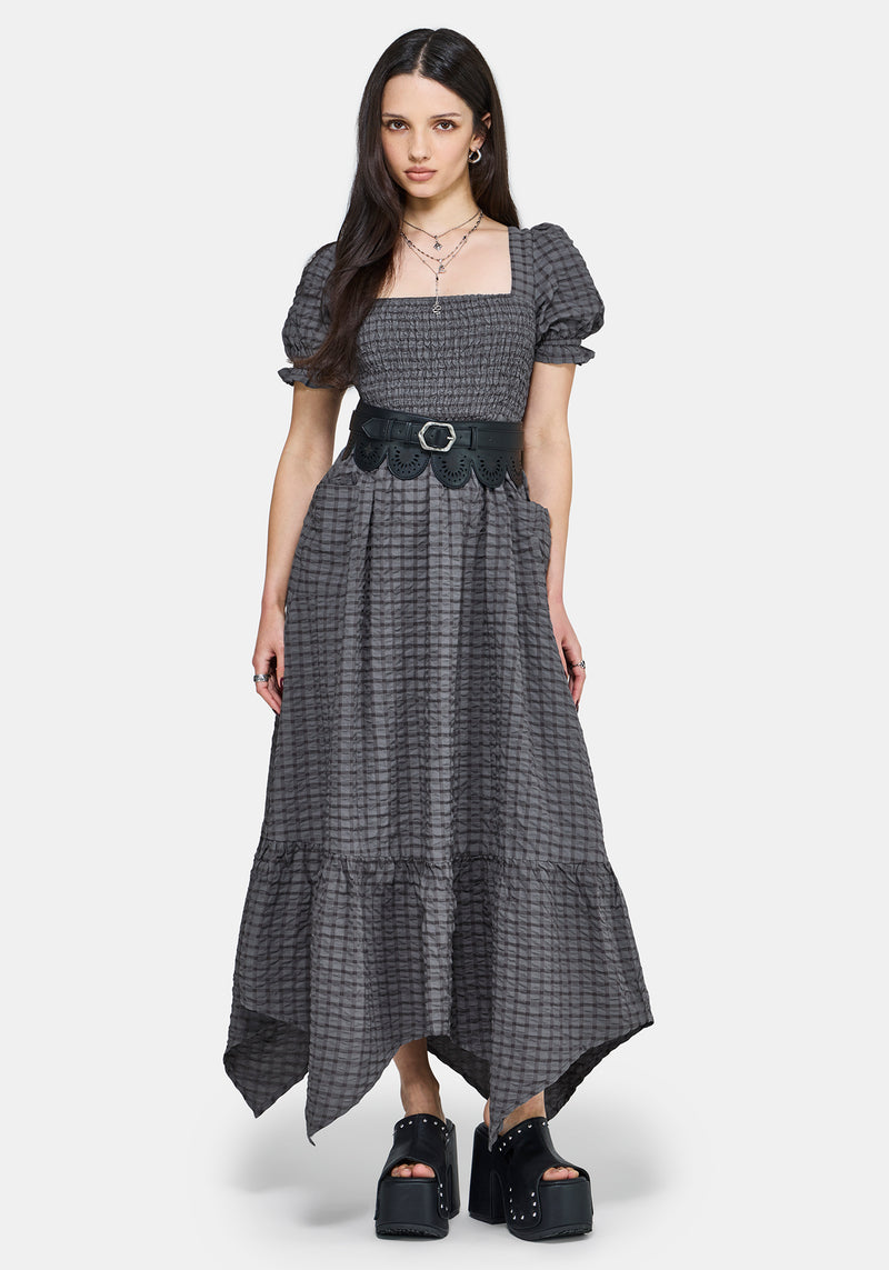 Nimira Check Handkerchief Hem Midi Dress – Disturbia