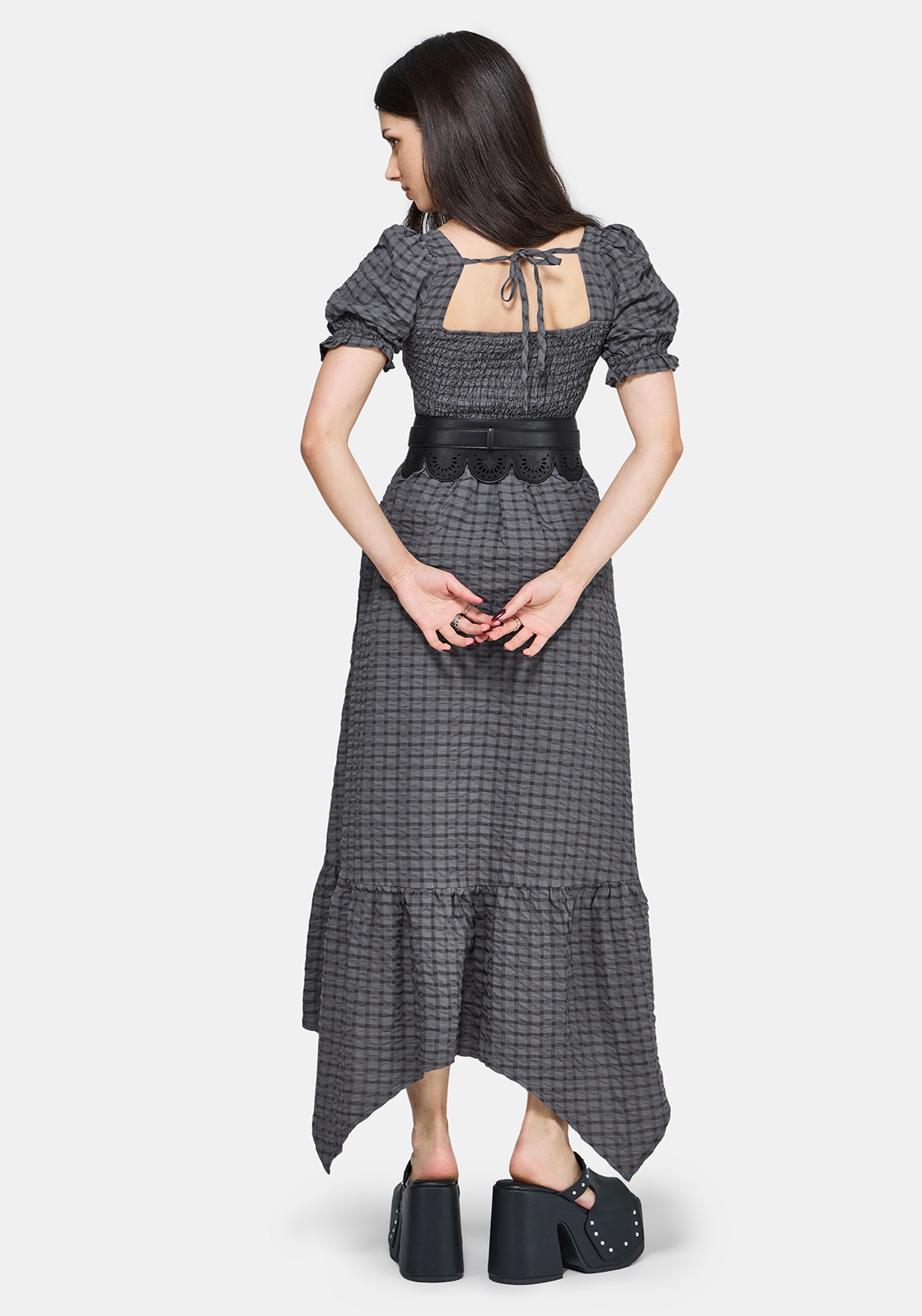 Nimira Check Handkerchief Hem Midi Dress
