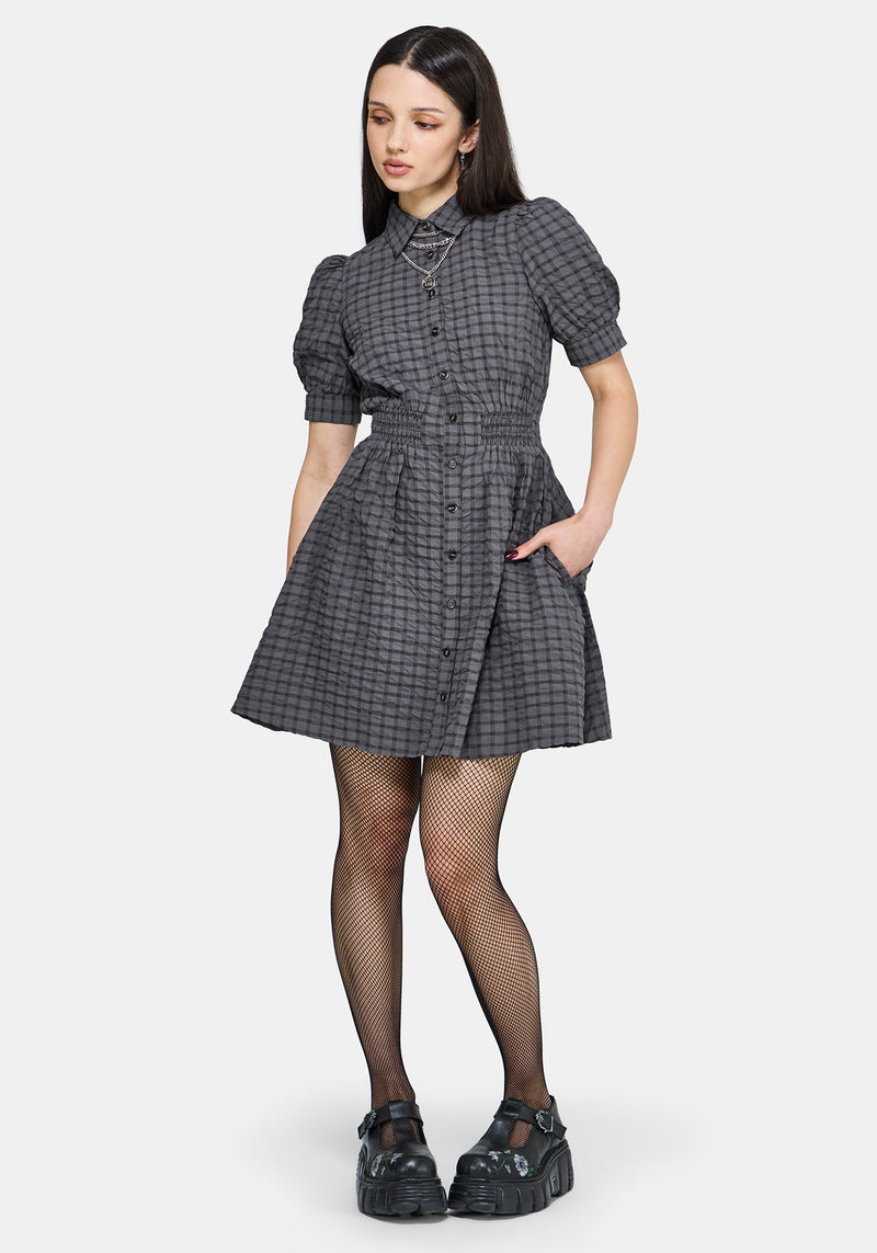 Nimira Check Puff Sleeve Mini Dress Nimira Check Puff Sleeve Mini Dress
