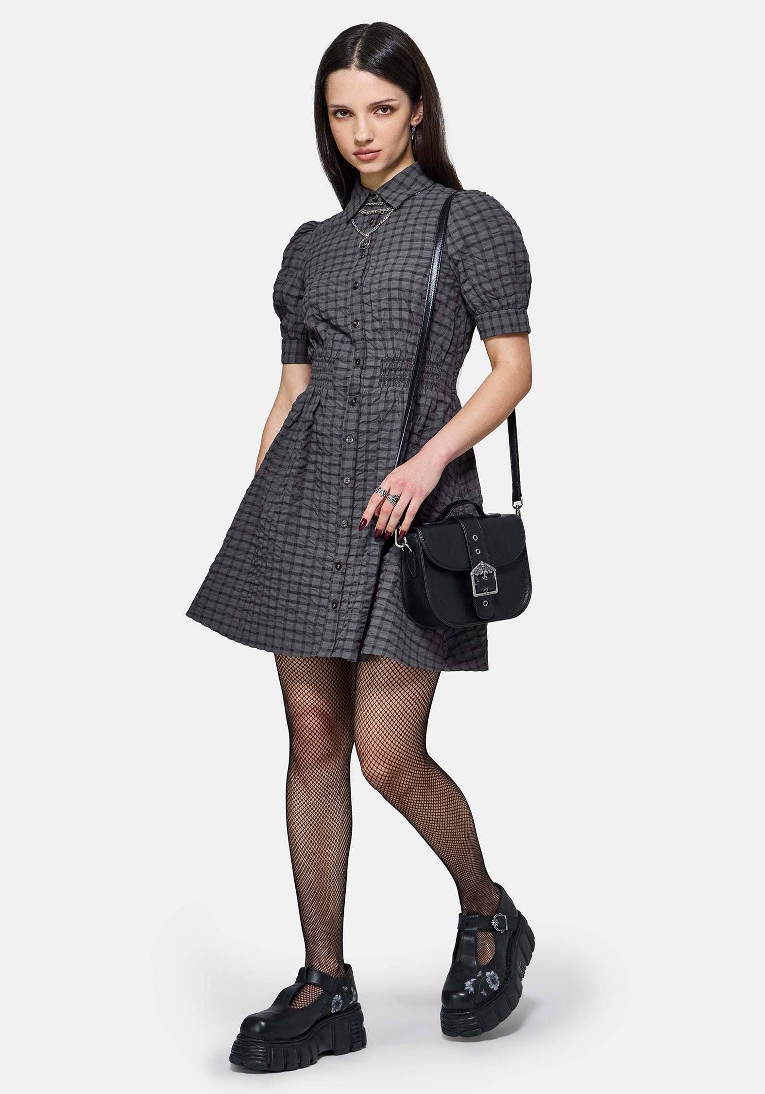 Nimira Check Puff Sleeve Mini Dress – Disturbia