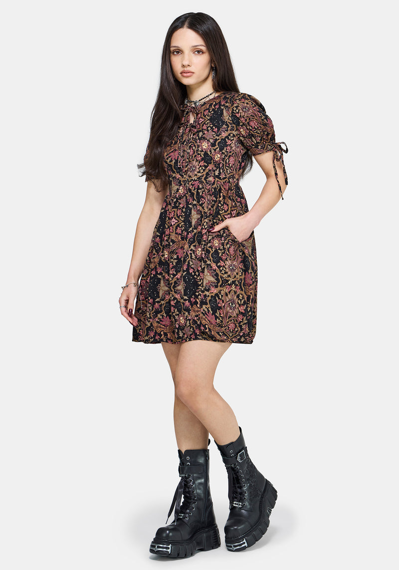 Mythos Print Tie Front Mini Dress Disturbia Mythos Print Tie Front Mini Dress Disturbia