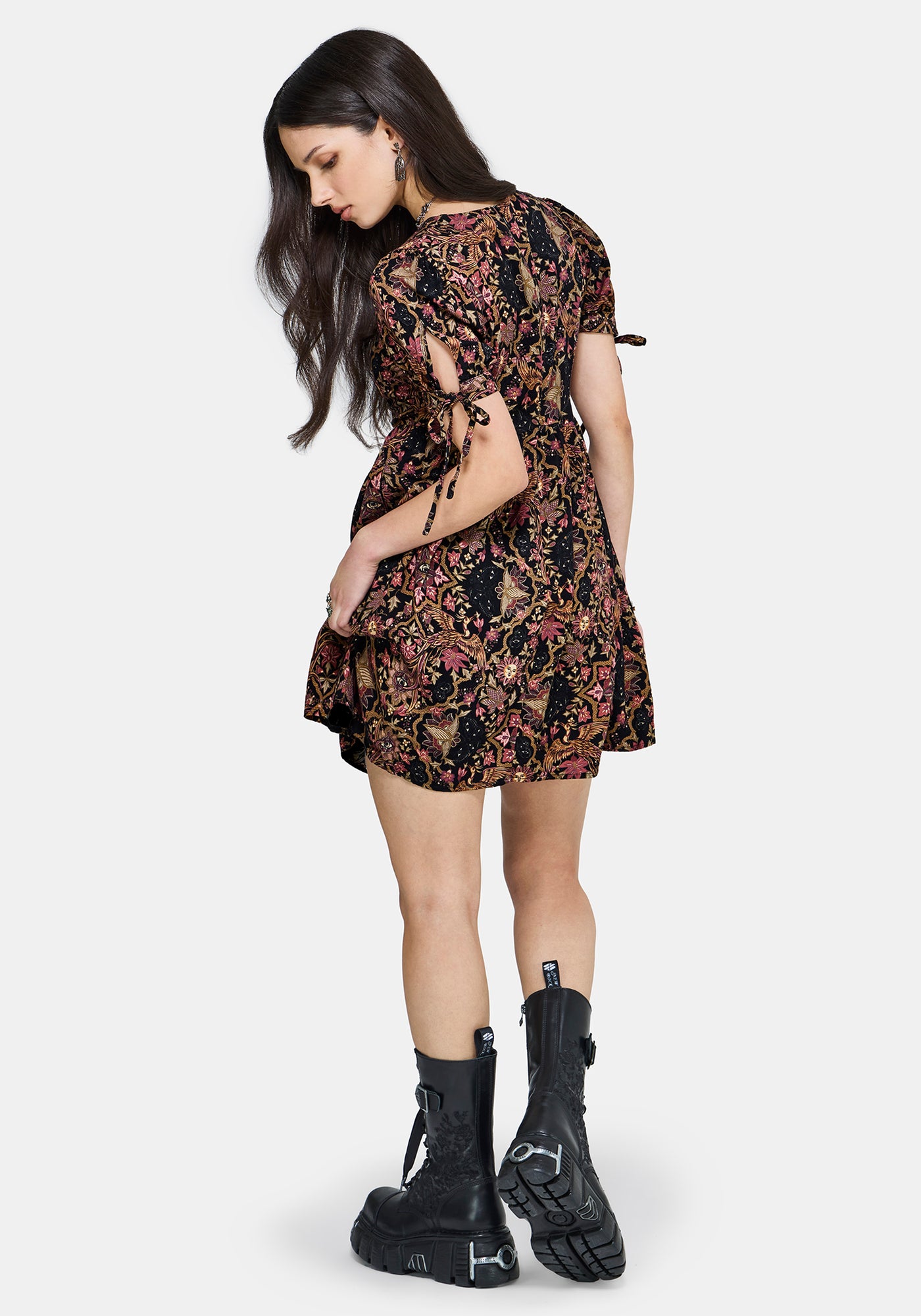 Mythos Print Tie Front Mini Dress  Disturbia