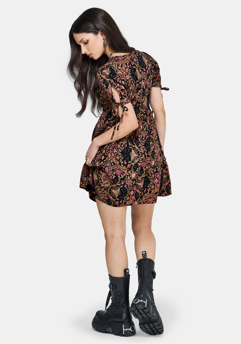 Mythos Print Tie Front Mini Dress Disturbia Mythos Print Tie Front Mini Dress Disturbia