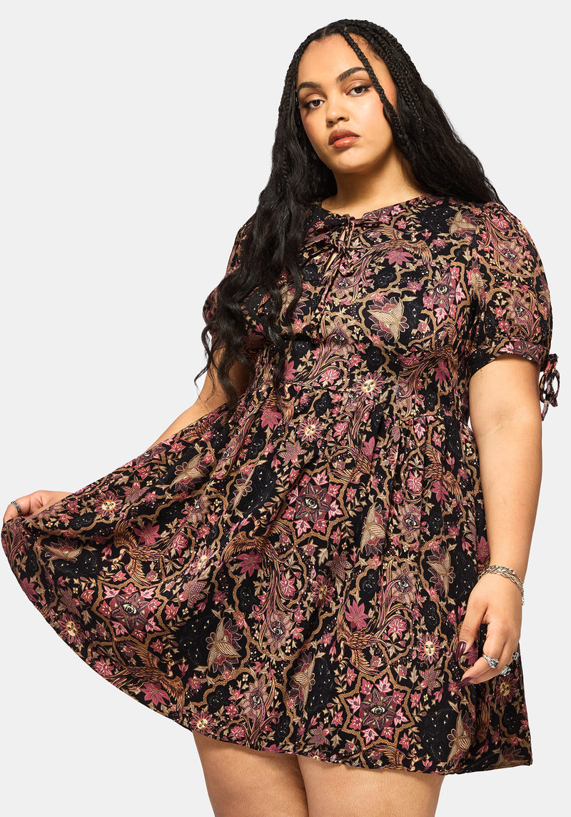 Mythos Print Tie Front Mini Dress Disturbia Mythos Print Tie Front Mini Dress Disturbia