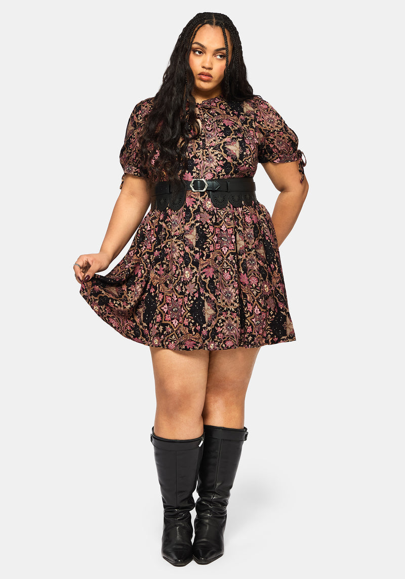knee length dresses for ladies Current Mood Velour Embroidered Trim Mini Dress main image 0