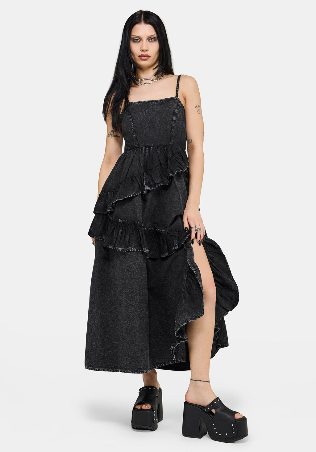Corvina Fitted Bodice Waterfall Tiered Midaxi Dress – Disturbia