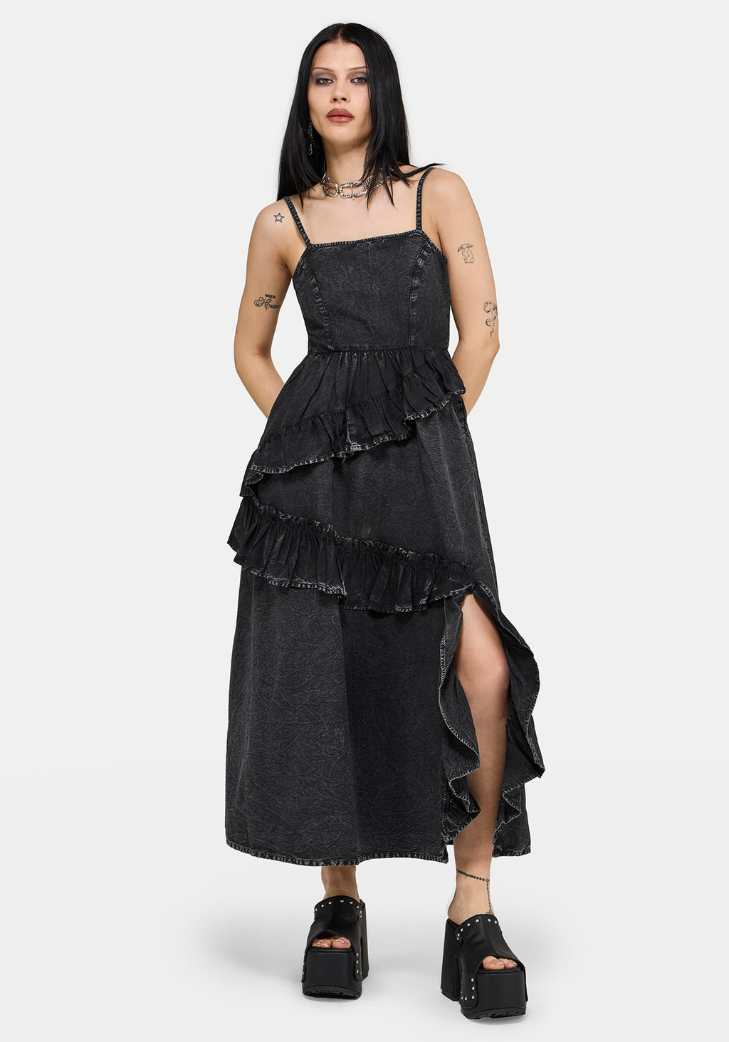 Corvina Fitted Bodice Waterfall Tiered Midaxi Dress Disturbia Corvina Fitted Bodice Waterfall Tiered Midaxi Dress Disturbia