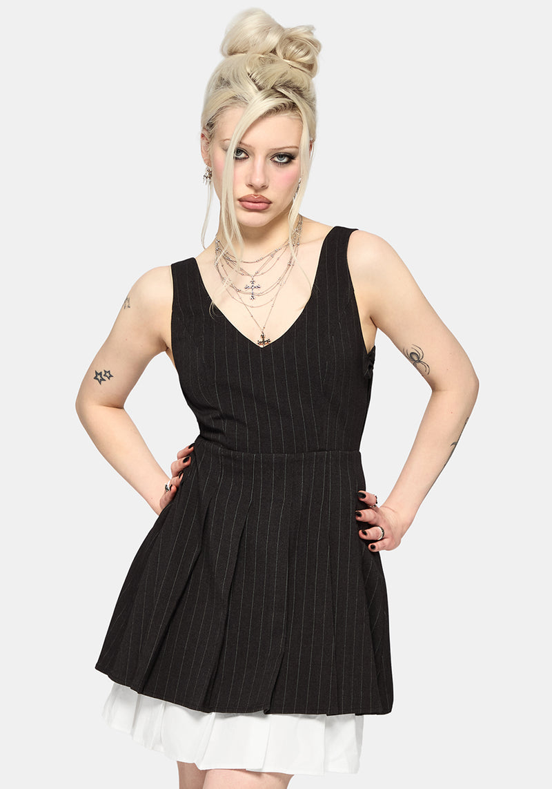 Sabrina Striped Pleated Tie Side Pinafore Dress Disturbia Sabrina Striped Pleated Tie Side Pinafore Dress Disturbia