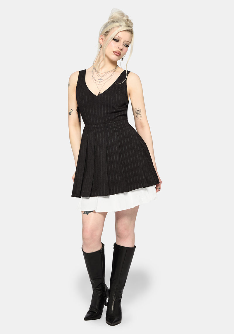 Sabrina Striped Pleated Tie Side Pinafore Dress – Disturbia