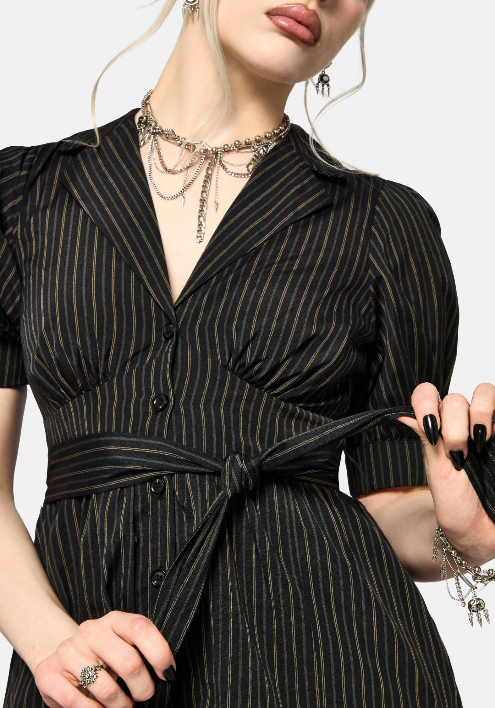 Jenna Stripe Cotton Tie Midi Dress