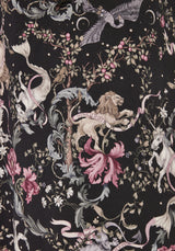 Merunicorn Enchanted Forest Print Puff Sleeve Midi Dress