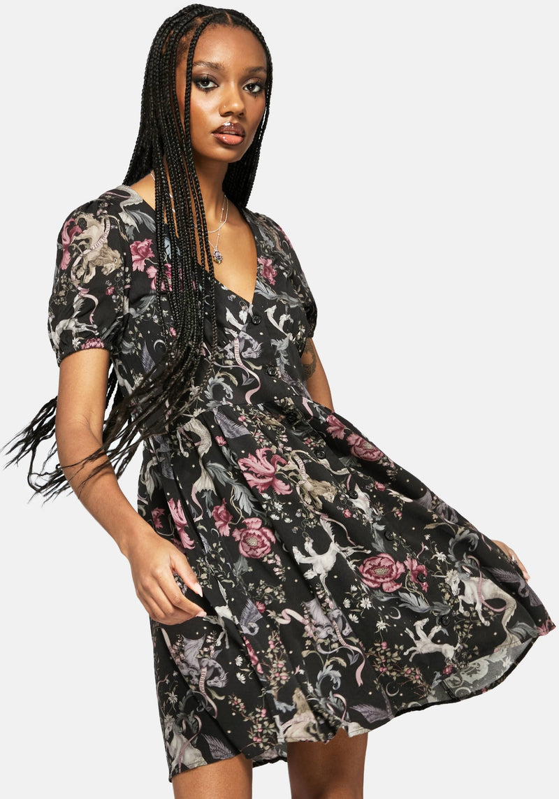 white christmas dresses Merunicorn Enchanted Forest Print Button Up Mini Dress – Disturbia