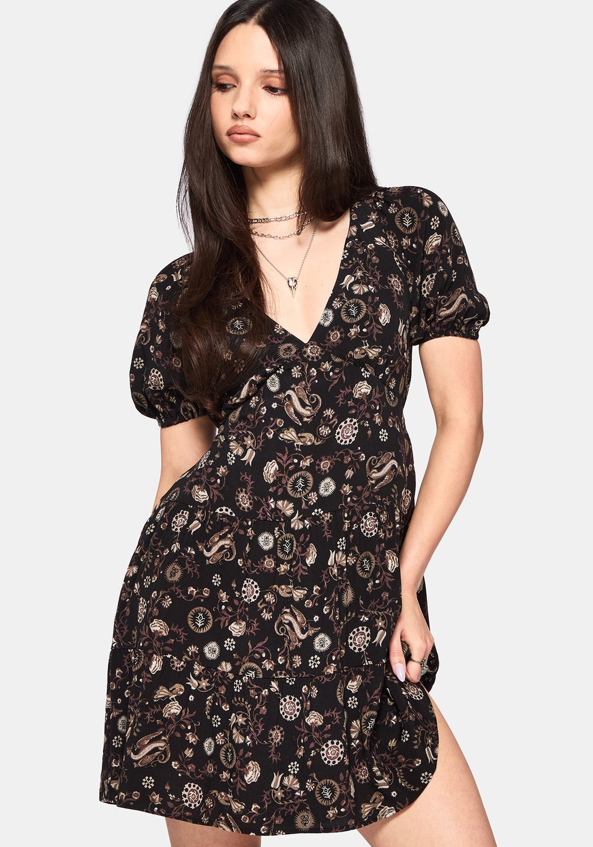 odile black faux leather lace up mini dress Odile Brown Faux Leather Lace Up Mini Dress | Jaded London main image 1