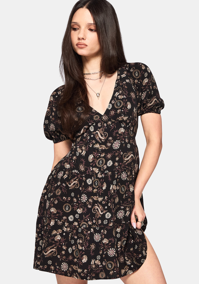knee length dresses for ladies Kellers Mini Dress Black / Floral