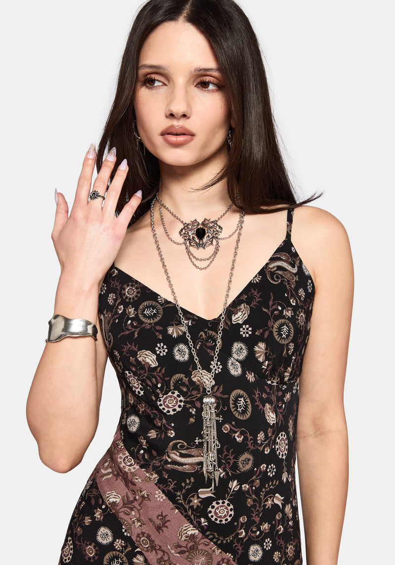 Sylra Ditsy Folk Spliced Print Asymmetric Cami Midaxi Dress  Disturbia
