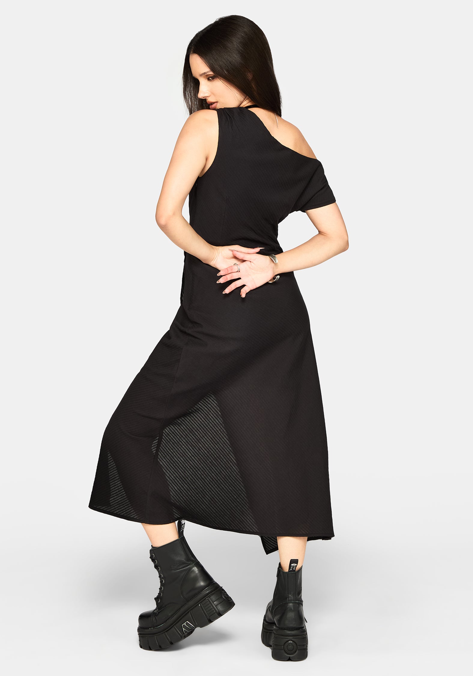 Lila Asymmetric Stripe Midaxi Dress