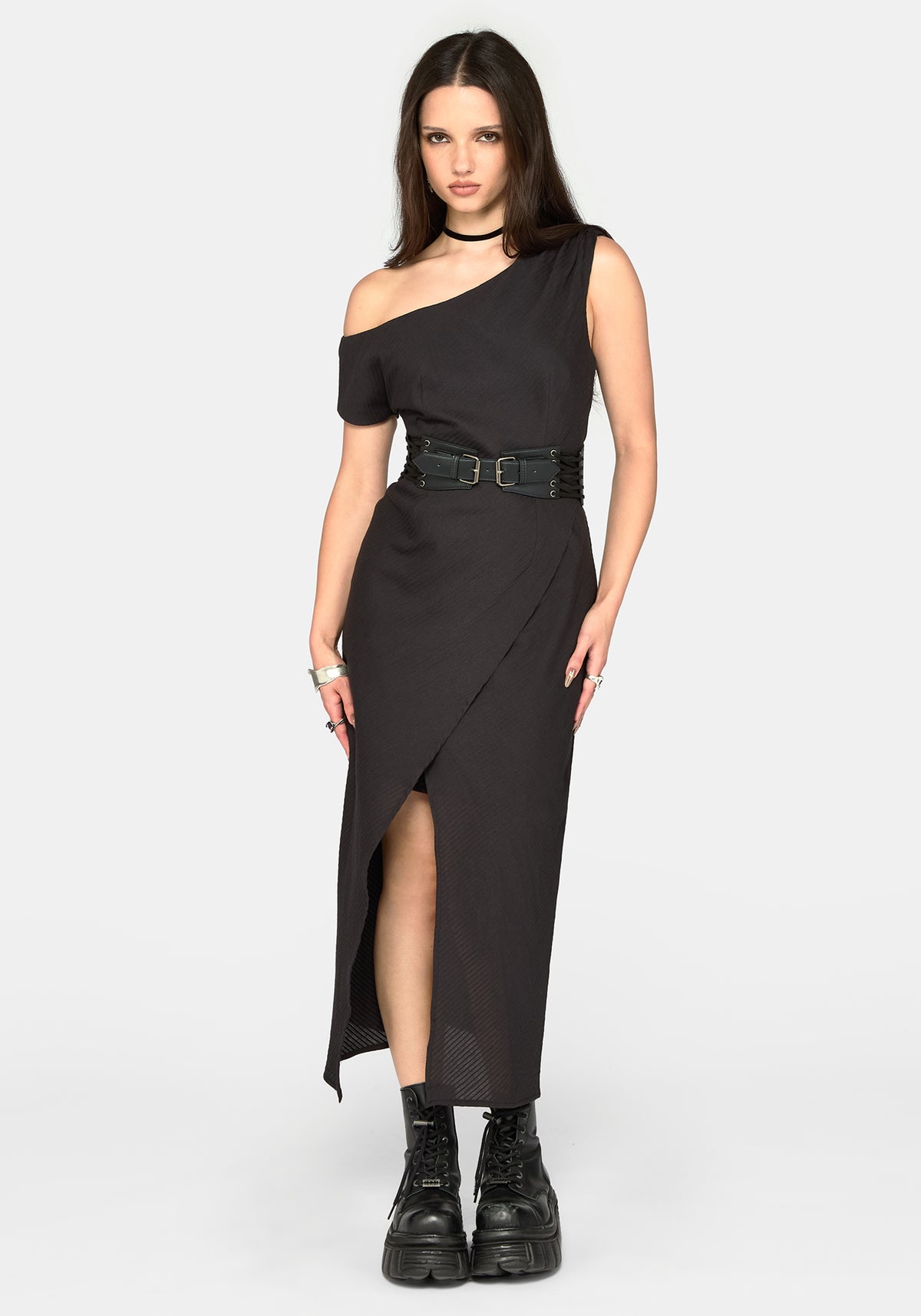 Lila Asymmetric Stripe Midaxi Dress