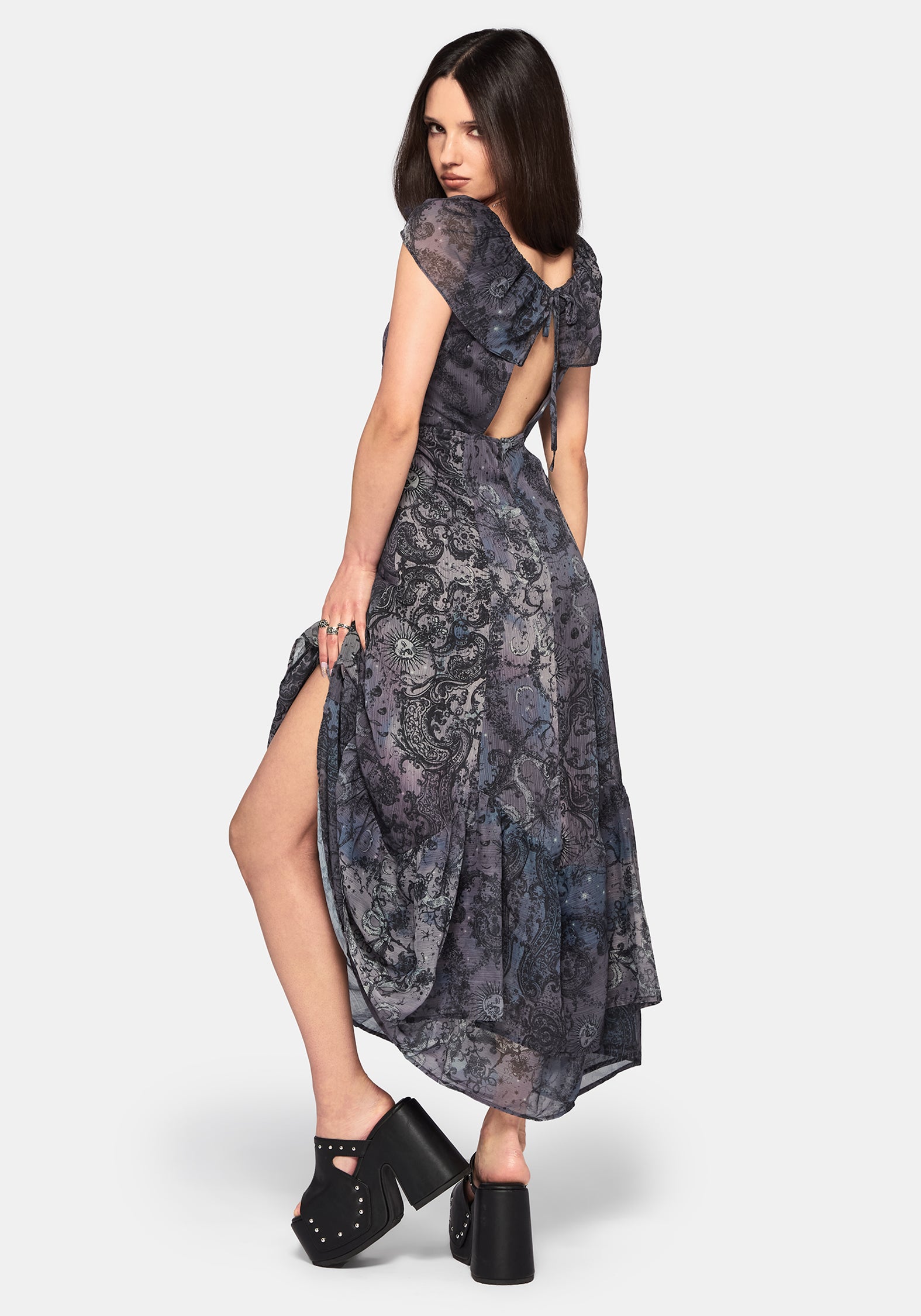Gaia Celestial Print Chiffon Midaxi Dress