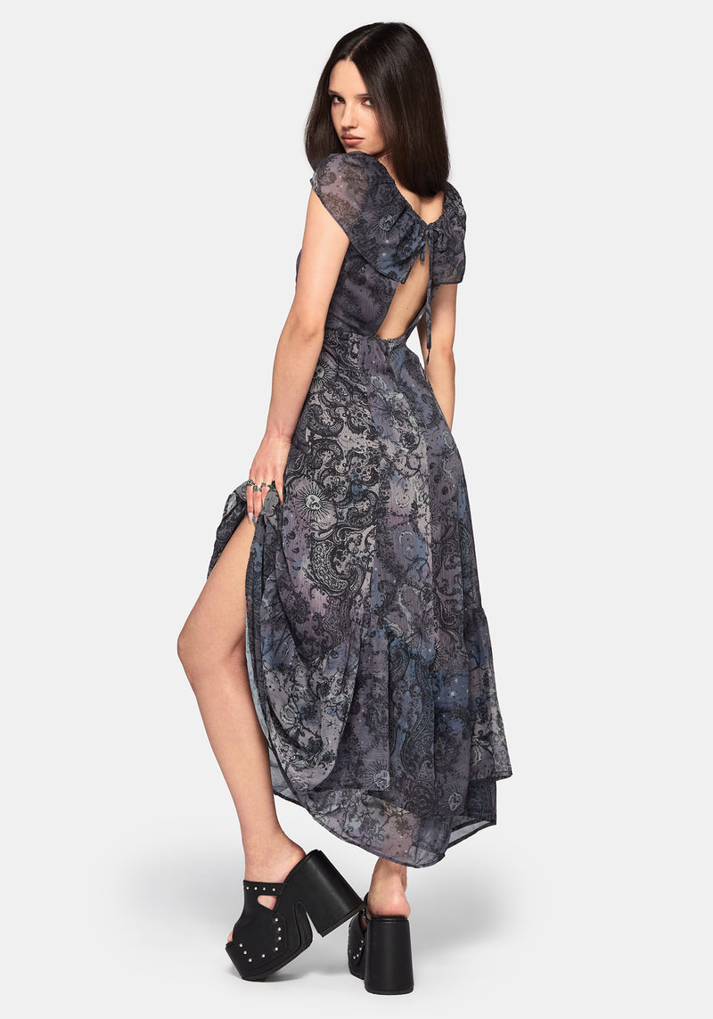 Gaia Celestial Print Chiffon Midaxi Dress – Disturbia