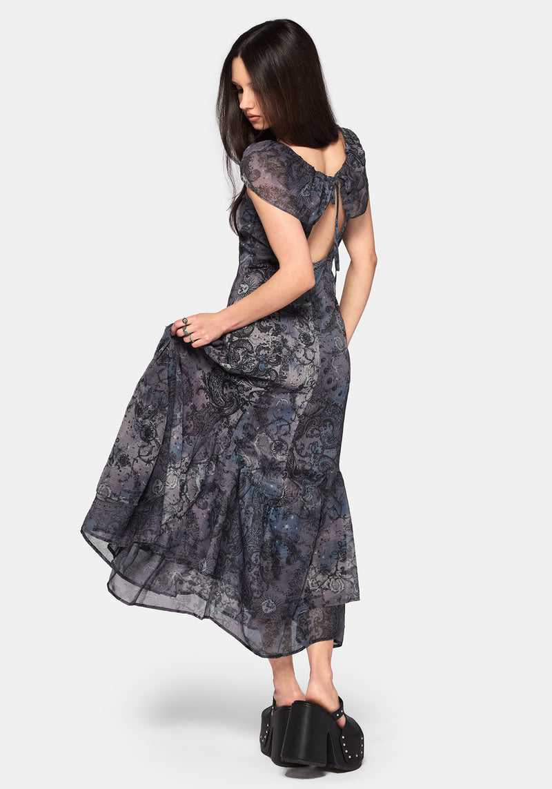 chiffon midaxi dress ASOS Design Puff Sleeve Chiffon Midaxi Dress in charcoal gray-Multi