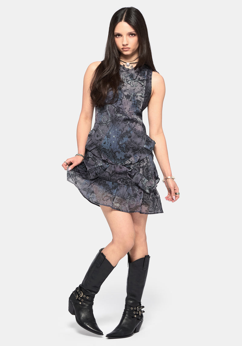Gaia Celestial Print Chiffon Mini Dress Disturbia Gaia Celestial Print Chiffon Mini Dress Disturbia
