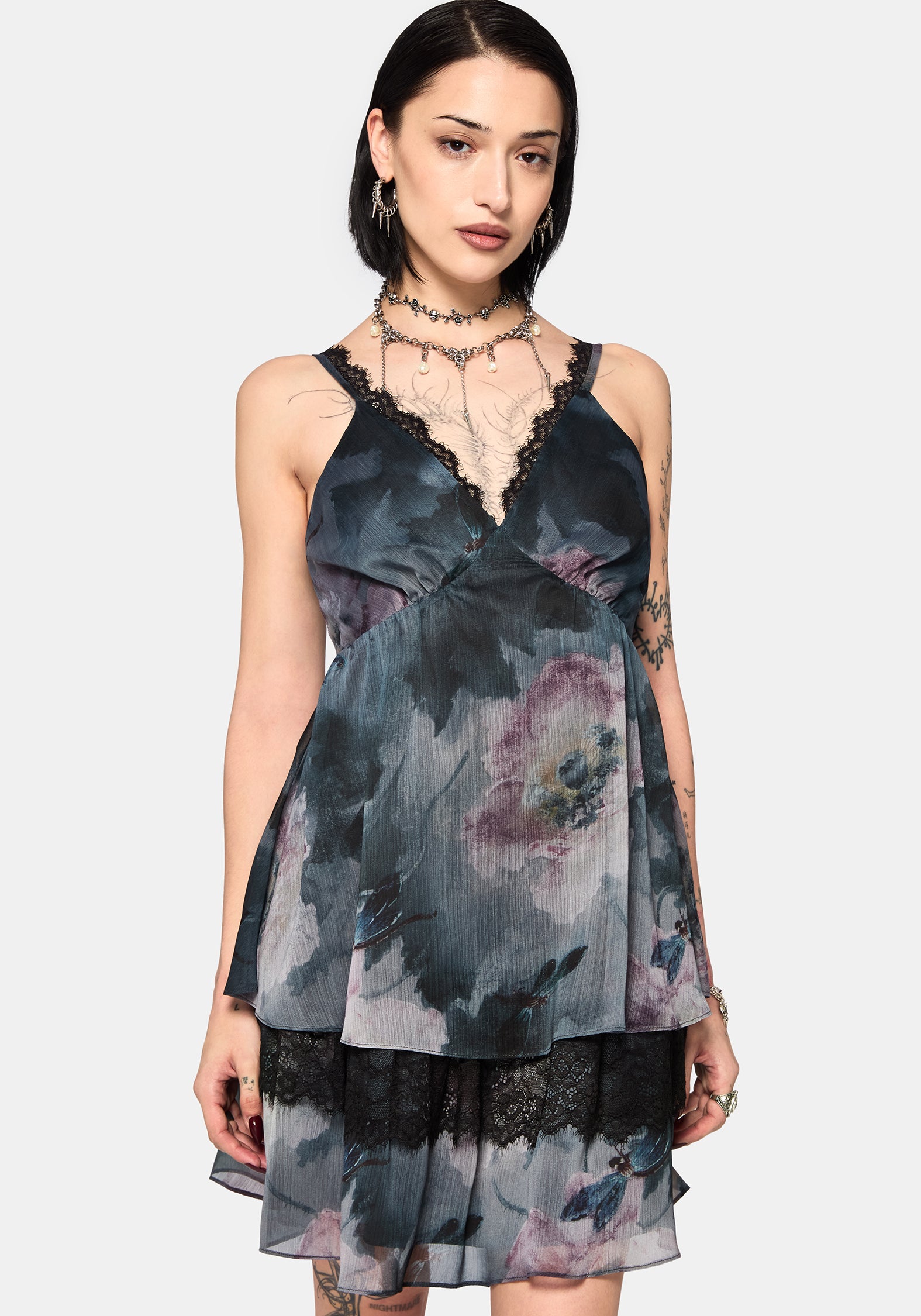 chiffon and lace mini dress Ophelie Chiffon Lace Cami Mini Dress