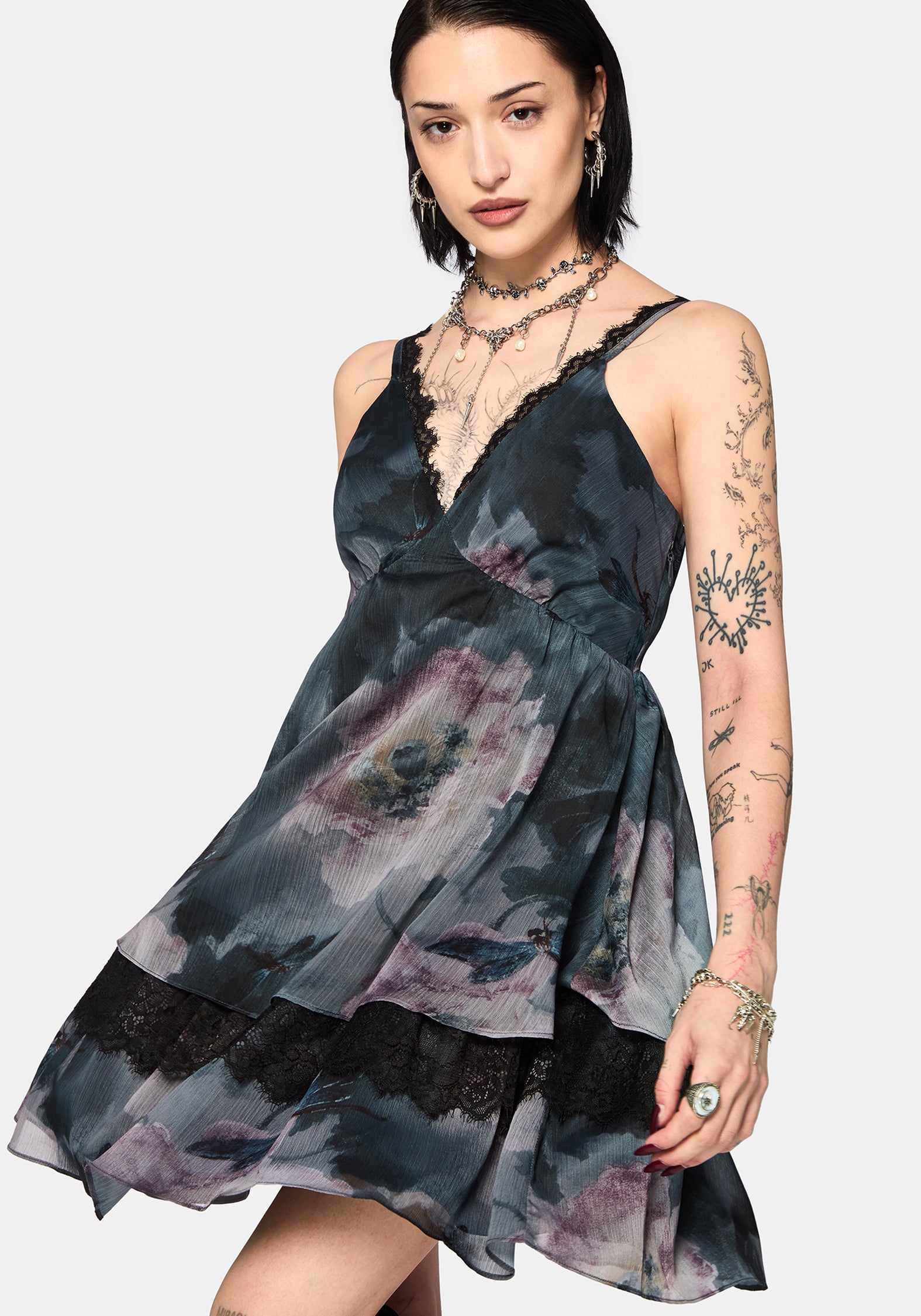 Ophelie Chiffon Lace Cami Mini Dress – Disturbia