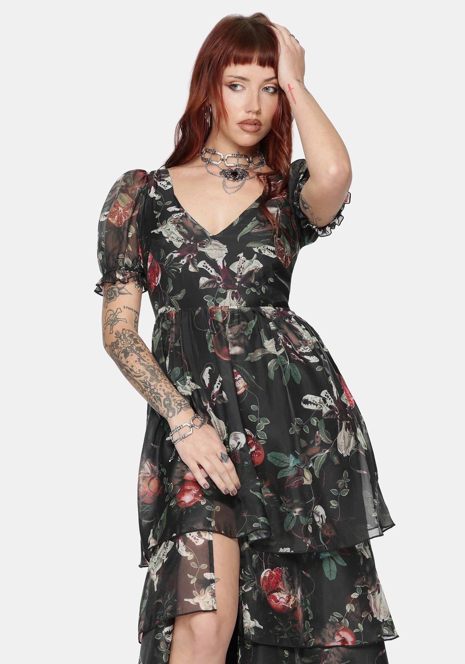 Anara Fruit Print Tiered Gown – Disturbia