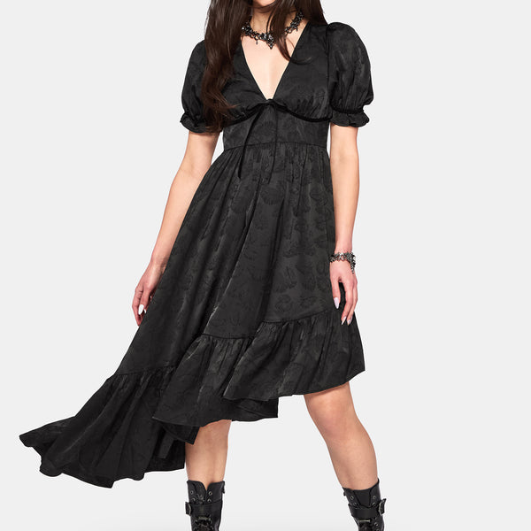 asymmetrical puff sleeve dress Asymmetrical-Neck Off-Shoulder Pleated Formal Gowns Puff-Sleeves Satin A-Line Prom Dress Red / US6