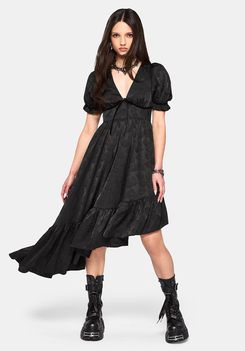 Elaria Jacquard Puff Sleeve Asymmetric High Low Midaxi Dress Disturbia Elaria Jacquard Puff Sleeve Asymmetric High Low Midaxi Dress Disturbia