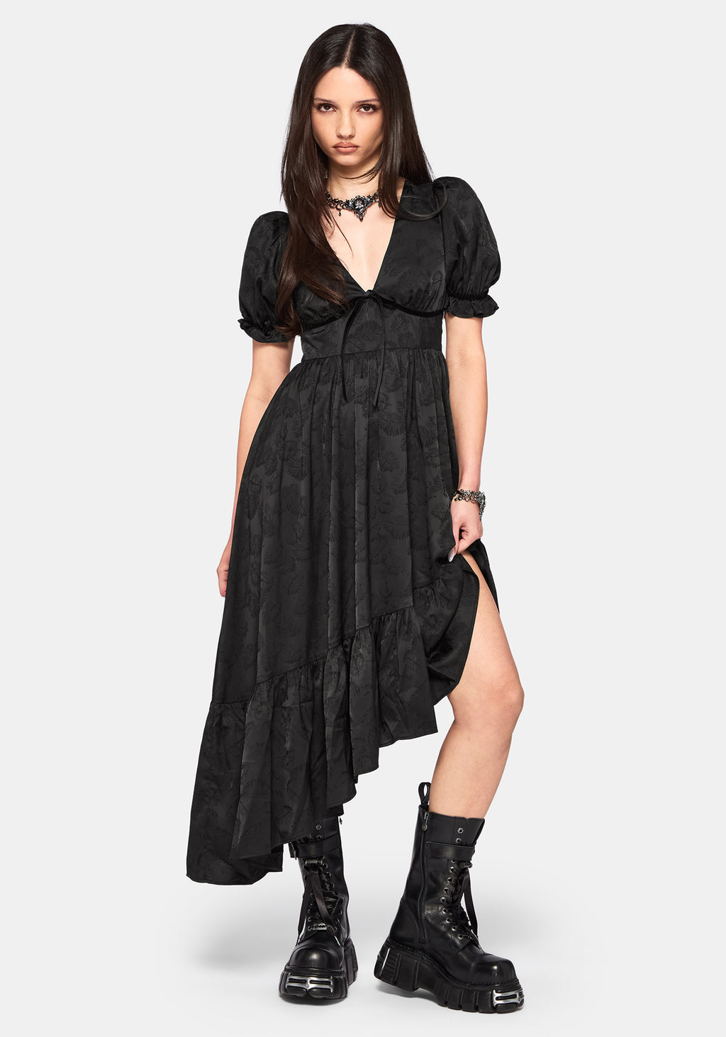 asymmetric jacquard dress Asymmetric Neckline Detail Shimmering Jacquard Dress – John Paul Ataker main image 1