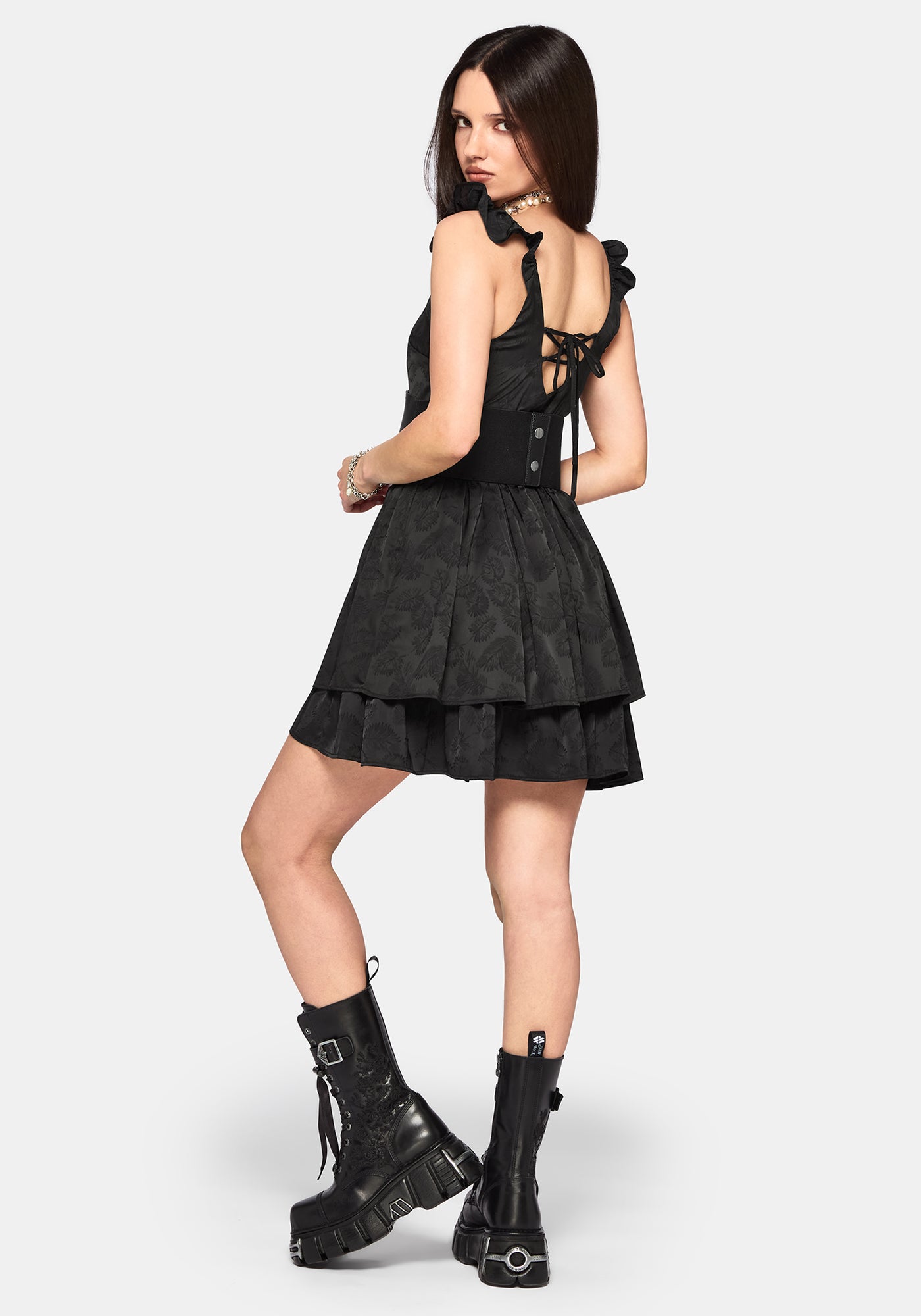 Elaria Jacquard Tie Back Tiered Babydoll Mini Dress – Disturbia