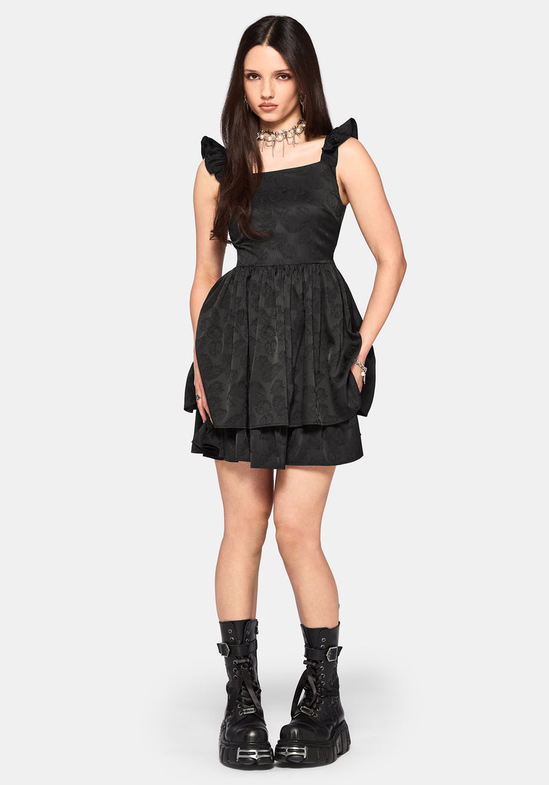 Elaria Jacquard Tie Back Tiered Babydoll Mini Dress Disturbia Elaria Jacquard Tie Back Tiered Babydoll Mini Dress Disturbia