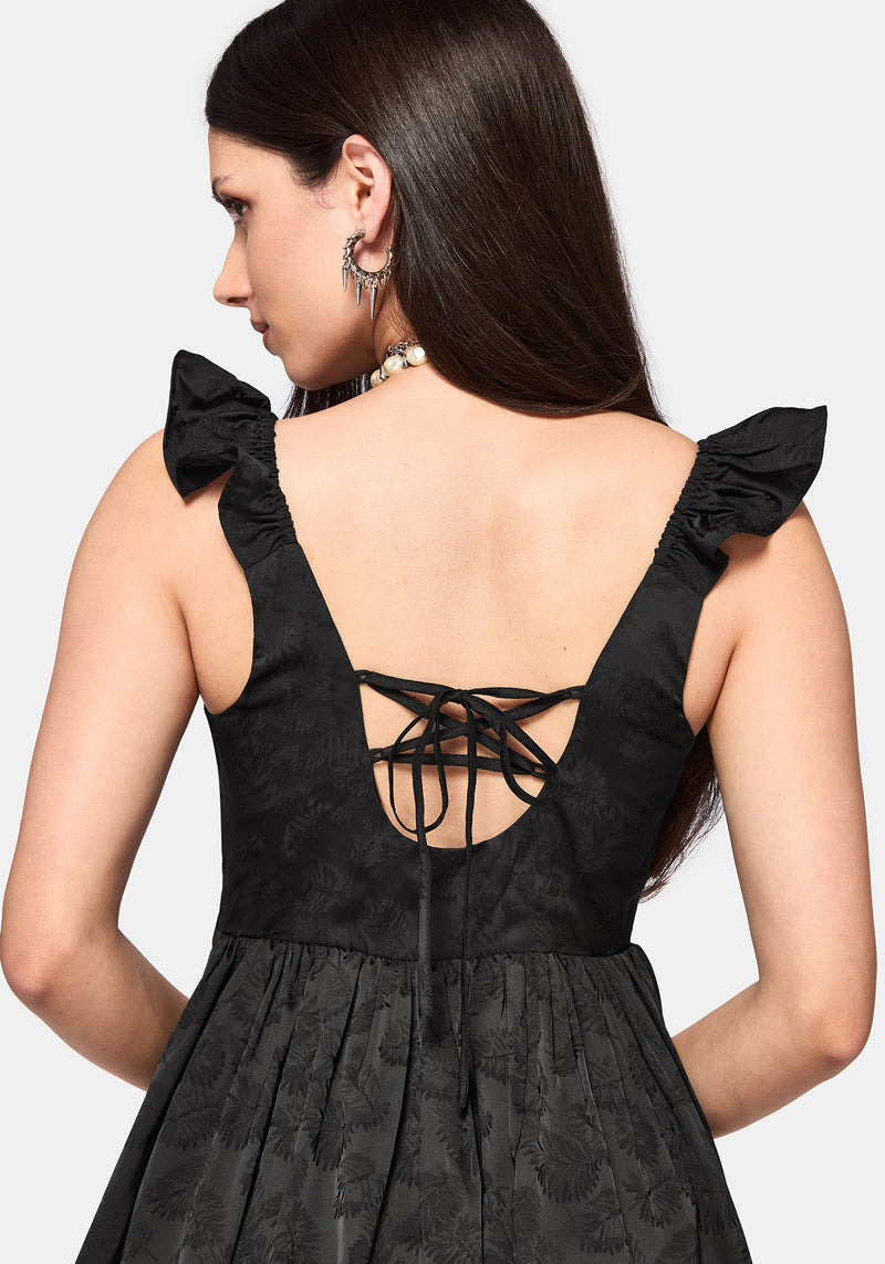Elaria Jacquard Tie Back Tiered Babydoll Mini Dress Elaria Jacquard Tie Back Tiered Babydoll Mini Dress
