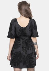 Ruin Fern Printed Tie Back Mini Dress - Grey