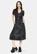 Ruin Fern Printed Midi Dress - Grey