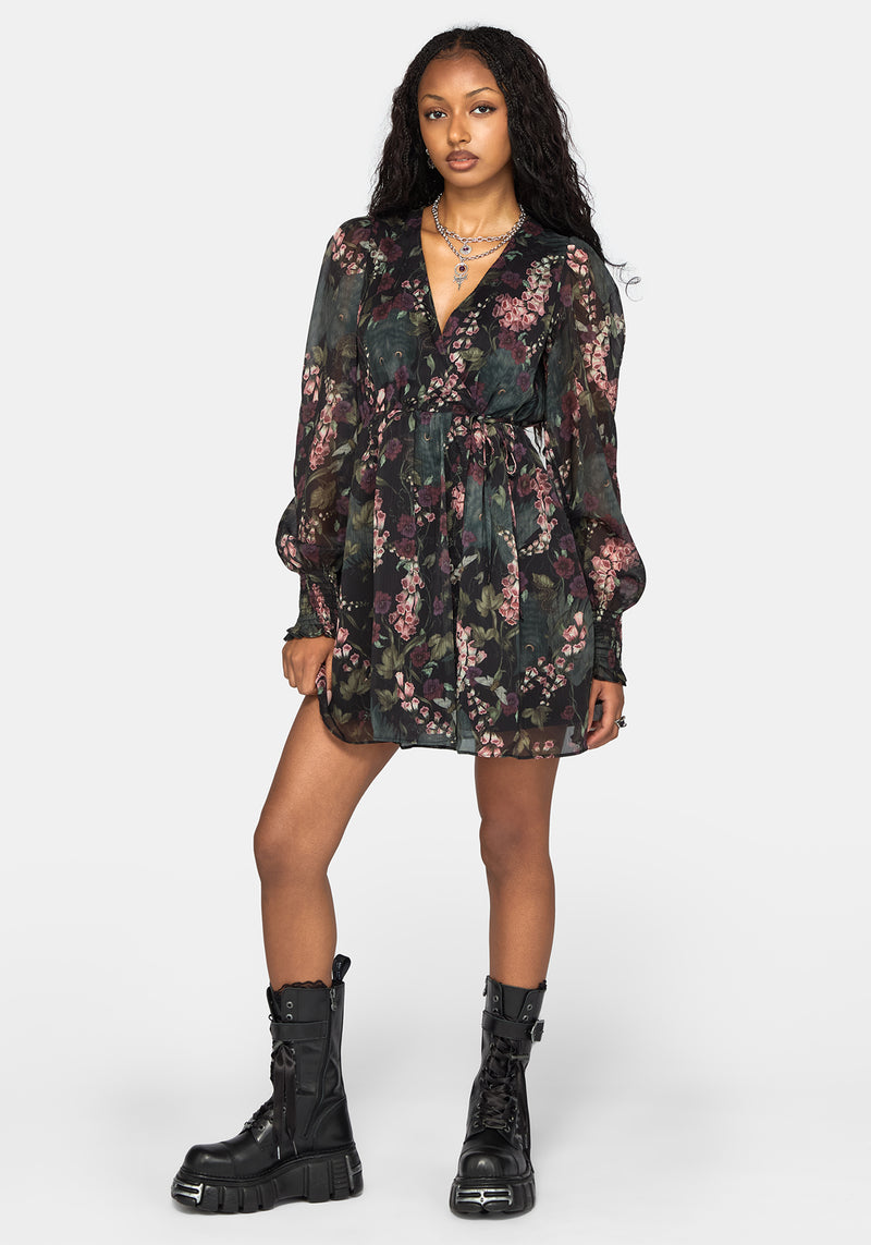 mini chiffon dress Noctua Wrap Long Sleeve LARGE (waist to floor):110 cm Runway Elegance – Luxury Sheath dresses and a floral chiffon