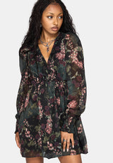 Noctua Chiffon Wrap Long Sleeve Mini Dress