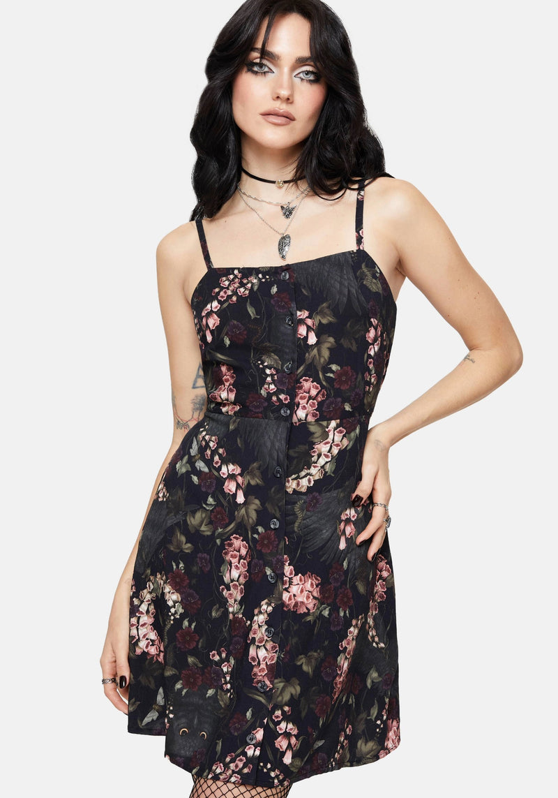 cami mini dress Noctua Owl Foxglove Printed Button Up Cami Mini Dress