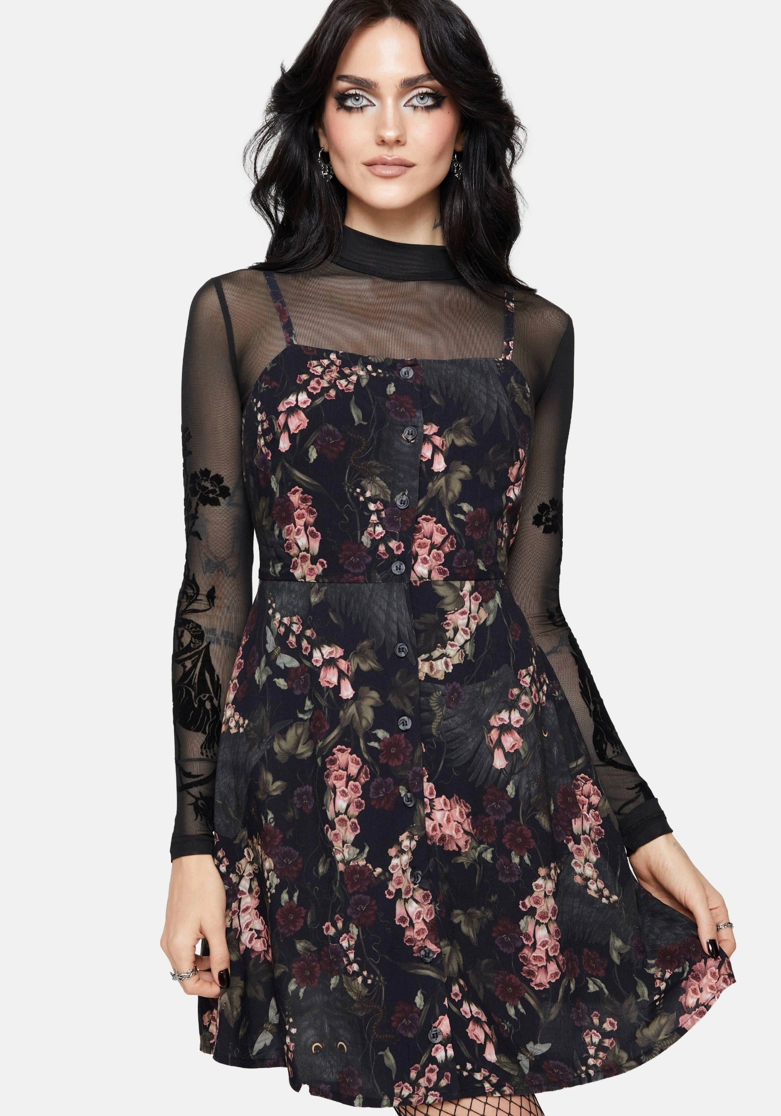 Noctua Owl Foxglove Printed Button Up Cami Mini Dress