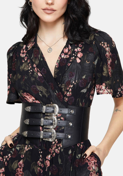 Black Grommet Lace-Up Waist Belt - Women Accessories leather western size large Allegra K Women main image 4