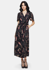 Noctua Owl Foxglove Printed Wrap Midaxi Shirt Dress