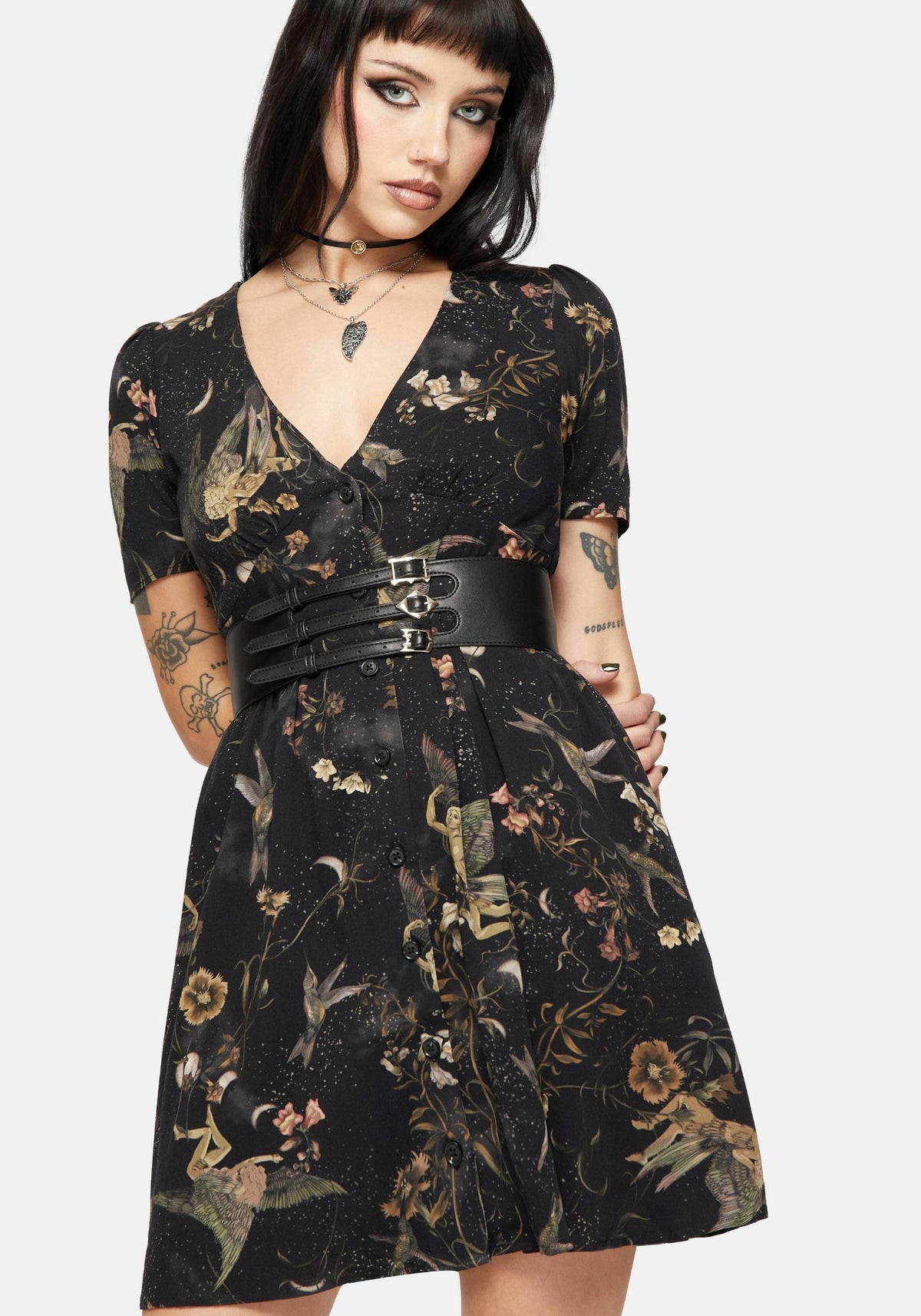 Harpyiai Print Button Up Mini Dress