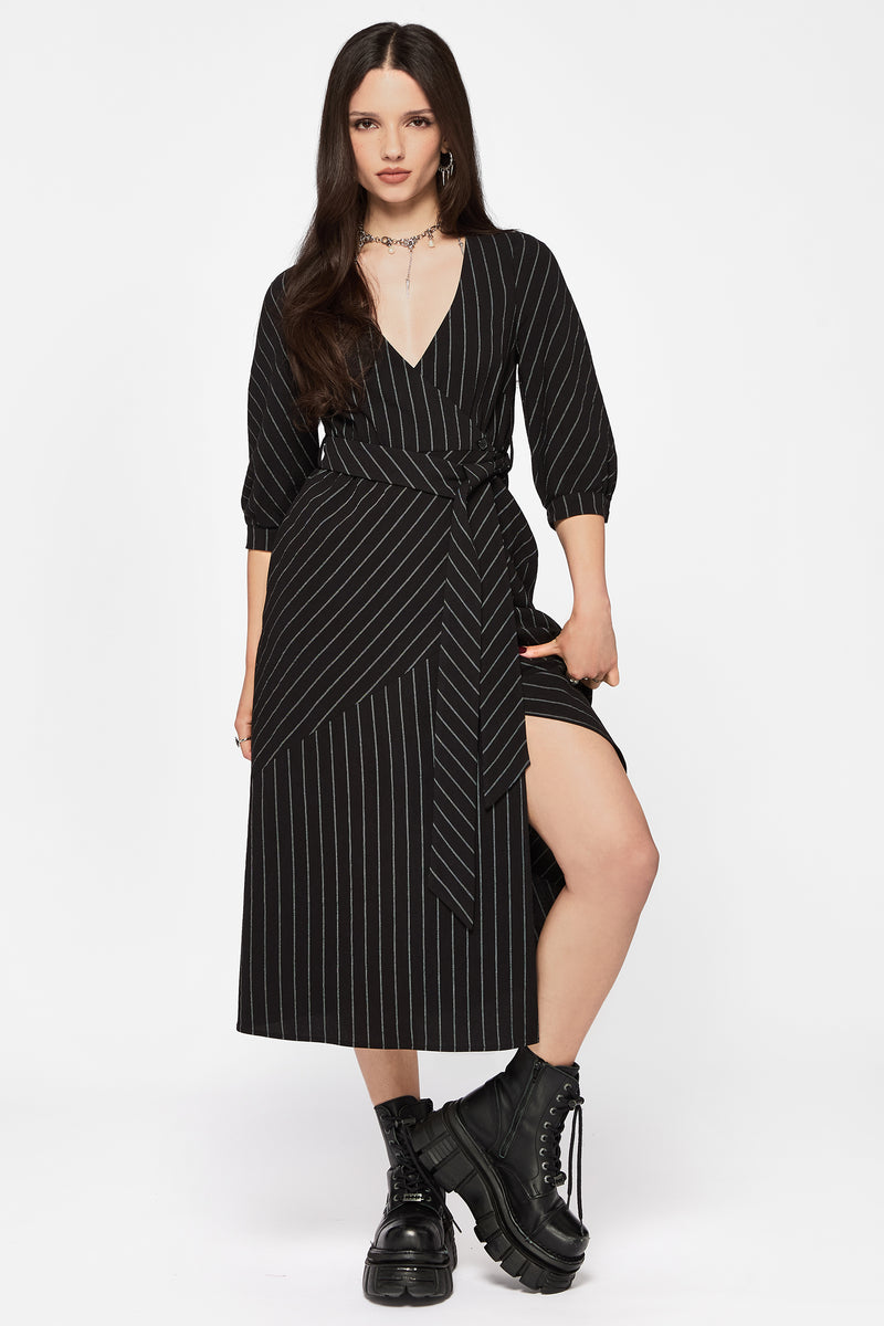 Kallista Striped Midi Wrap Dress – Disturbia Kallista Striped Midi Wrap Dress – Disturbia