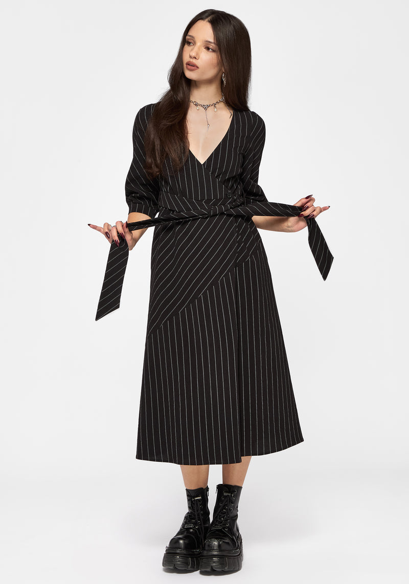 Kallista Striped Midi Wrap Dress – Disturbia