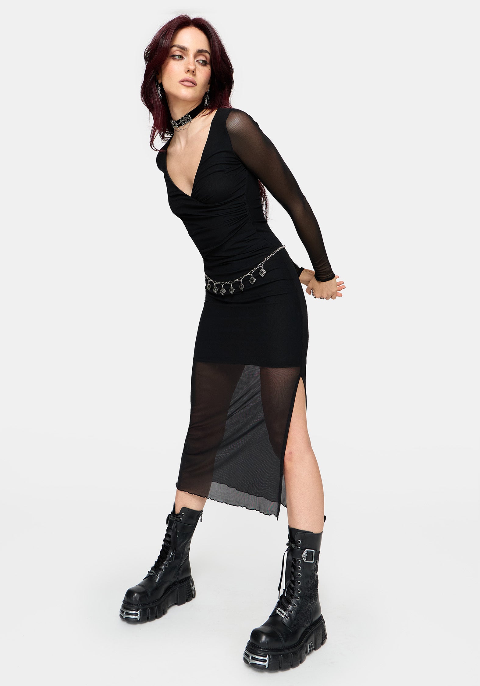 Zillah Ruched Wrap Mesh Midaxi Dress