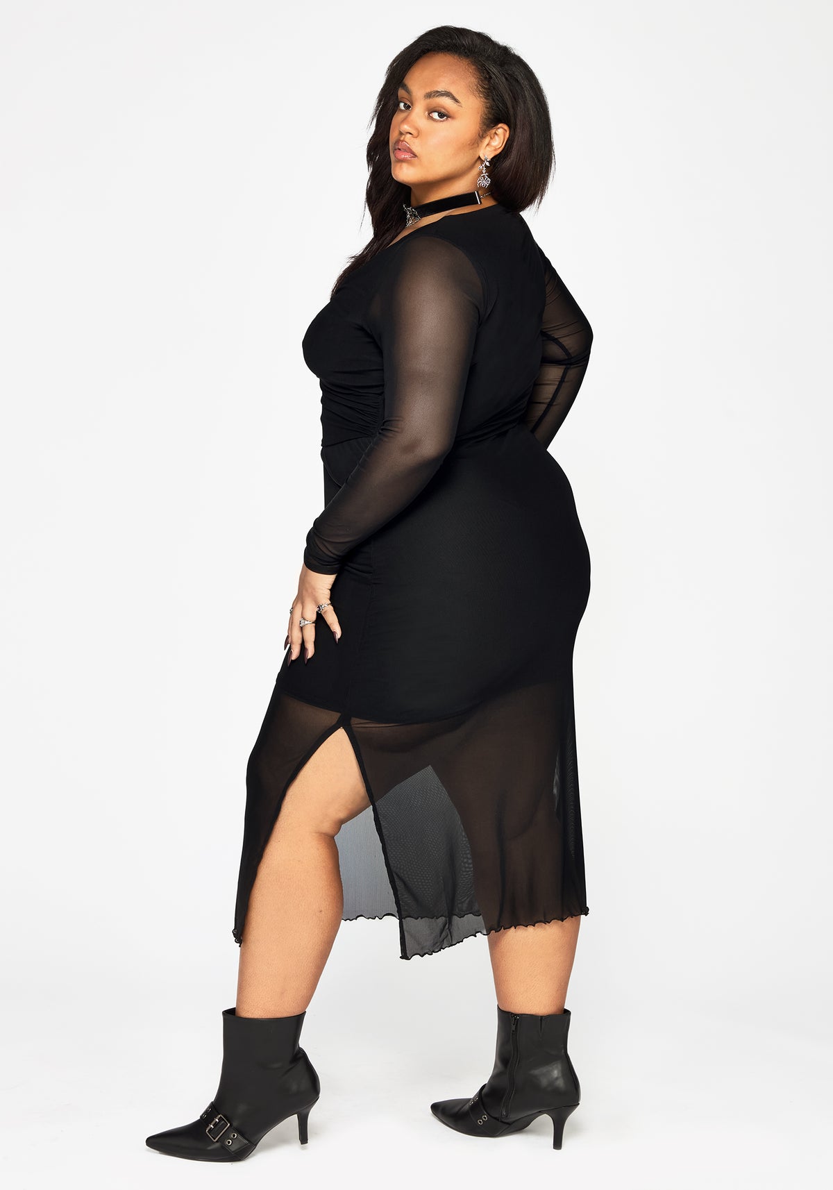 Zillah Ruched Wrap Mesh Midaxi Dress