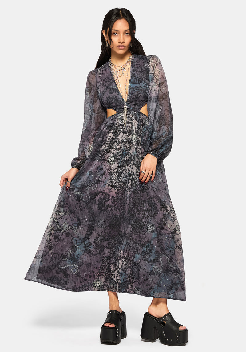 chiffon maxi dress Gaia Celestial Print Chiffon Maxi Dress – Disturbia