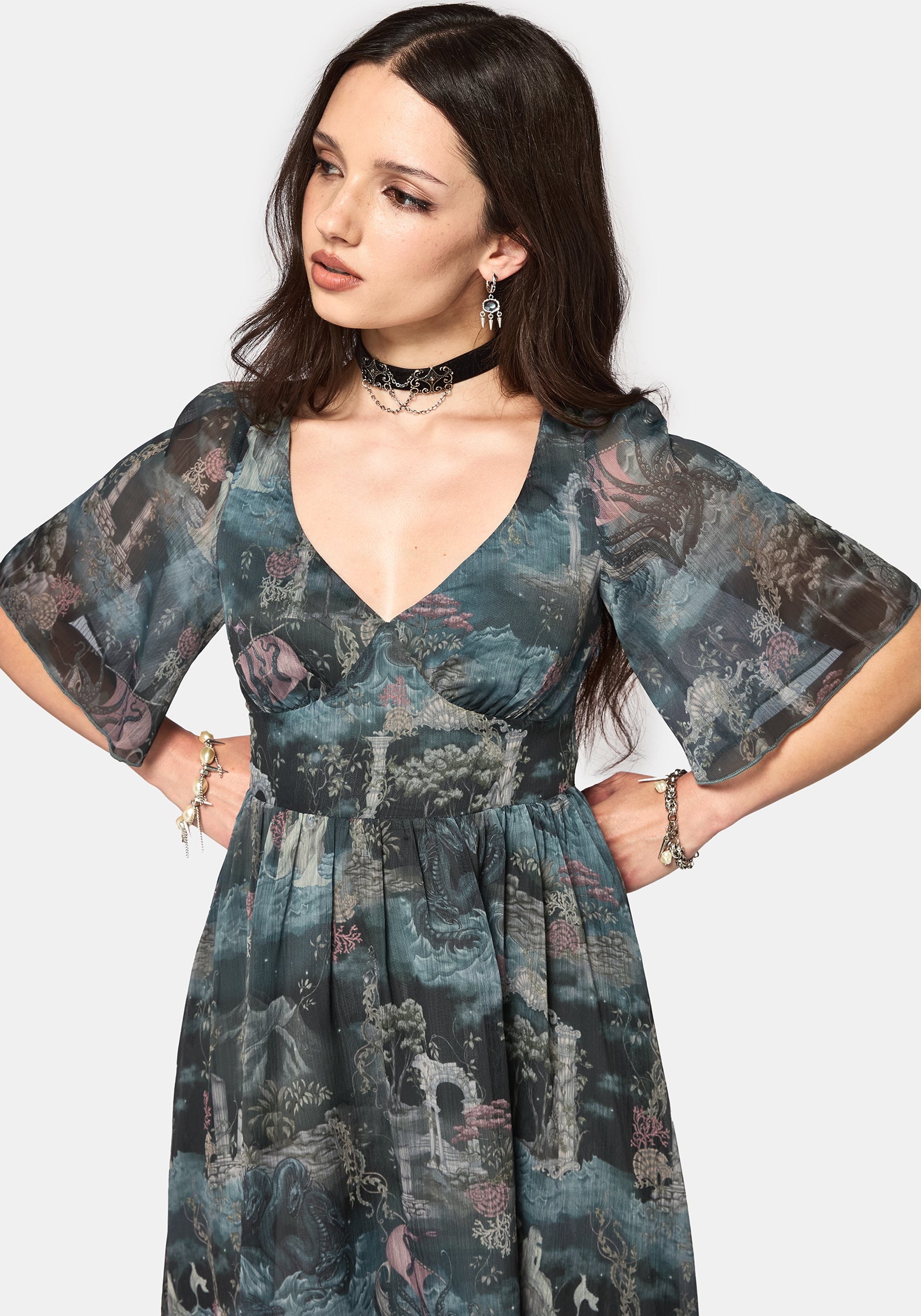 print cocktail dress Thalassa Print Lace Up Midaxi Dress – Disturbia
